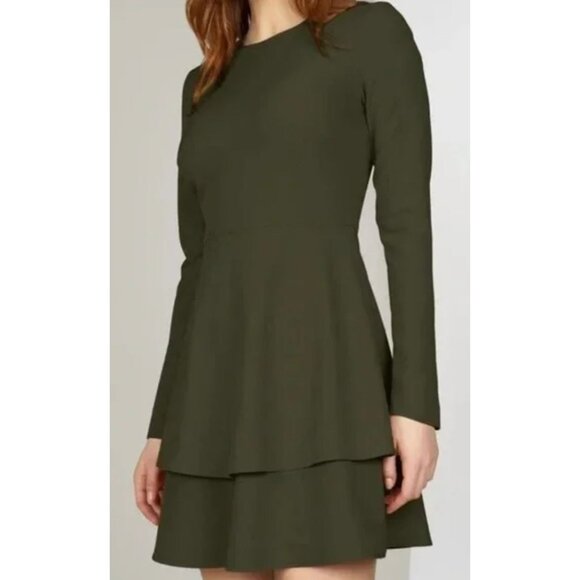 Hutch Cami Mini Dress Long Sleeves Green Tiered-sz 4 - Picture 1 of 10